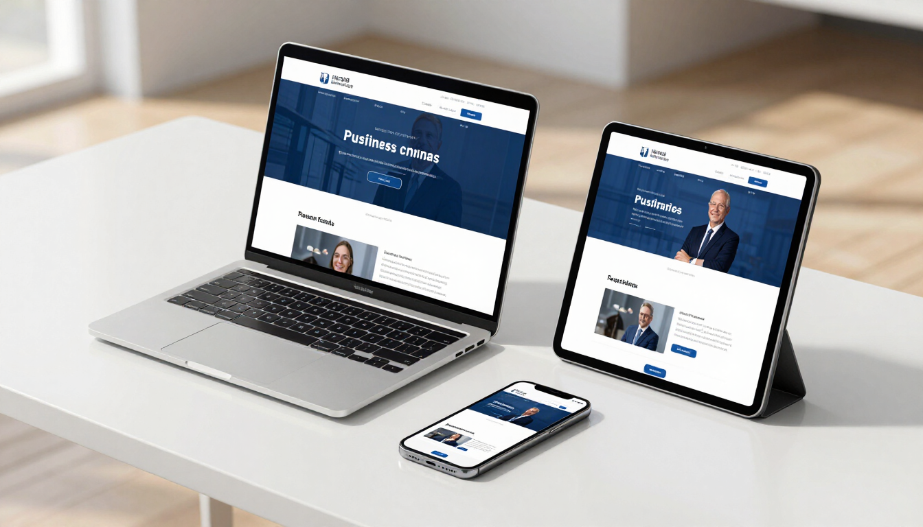 Professional business website displayed on a laptop and mobile phone