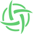 Green abstract swirl logo with four curved elements forming a circular knot