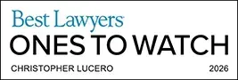 Best Lawyers “Ones to Watch” award graphic for Christopher Lucero, 2026, in black and blue