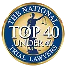 The National Trial Lawyers: Top 40 Under 40 award badge with the Statue of Justice.