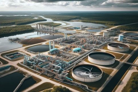 Vista de reactor biológico y clarificador