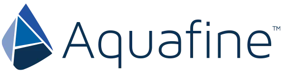 Logotipo de Aquafine con un gráfico de gota de agua y el nombre de la empresa.