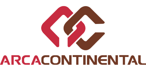 Logotipo de Arca Continental: dos letras "C" estilizadas de color rojo y marrón, conectadas y superpuestas, con el texto "Arca Continental" debajo.