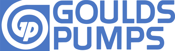 Logotipo de Goulds Pumps con texto azul y diseño en espiral.