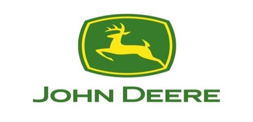 Logotipo de John Deere: ciervo amarillo saltando sobre un contorno verde, debajo del nombre "JOHN DEERE" en verde.