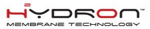 Logotipo de Hydron Membrane Technology. Texto en rojo y negro. 