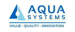 Logotipo para Aqua Systems: Triángulo azul con gota de agua y texto 