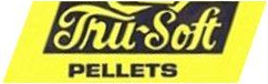 Logotipo de Tru-Soft Pellets en letras negras sobre paralelogramo amarillo.