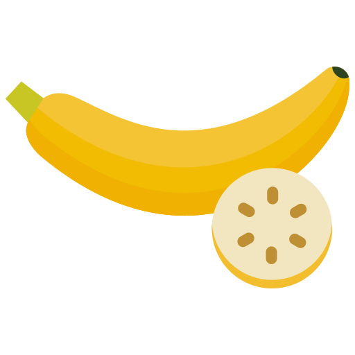 A banana and a slice of banana on a white background.
