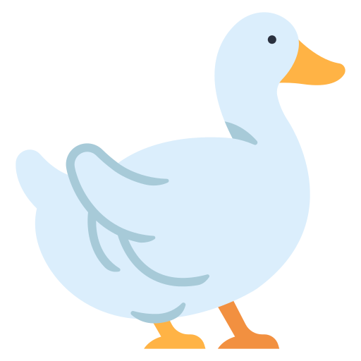A white duck with a yellow beak is standing on a white background.