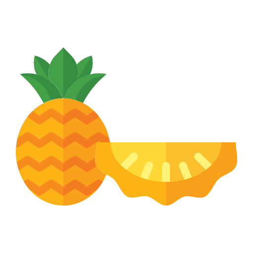A pineapple and a slice of pineapple on a white background.