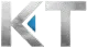 White “KT” logo with a metallic gray gradient on a light background