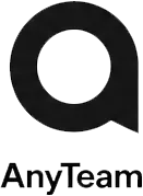 AnyTeam logo with black stylized “A” icon and wordmark on white background