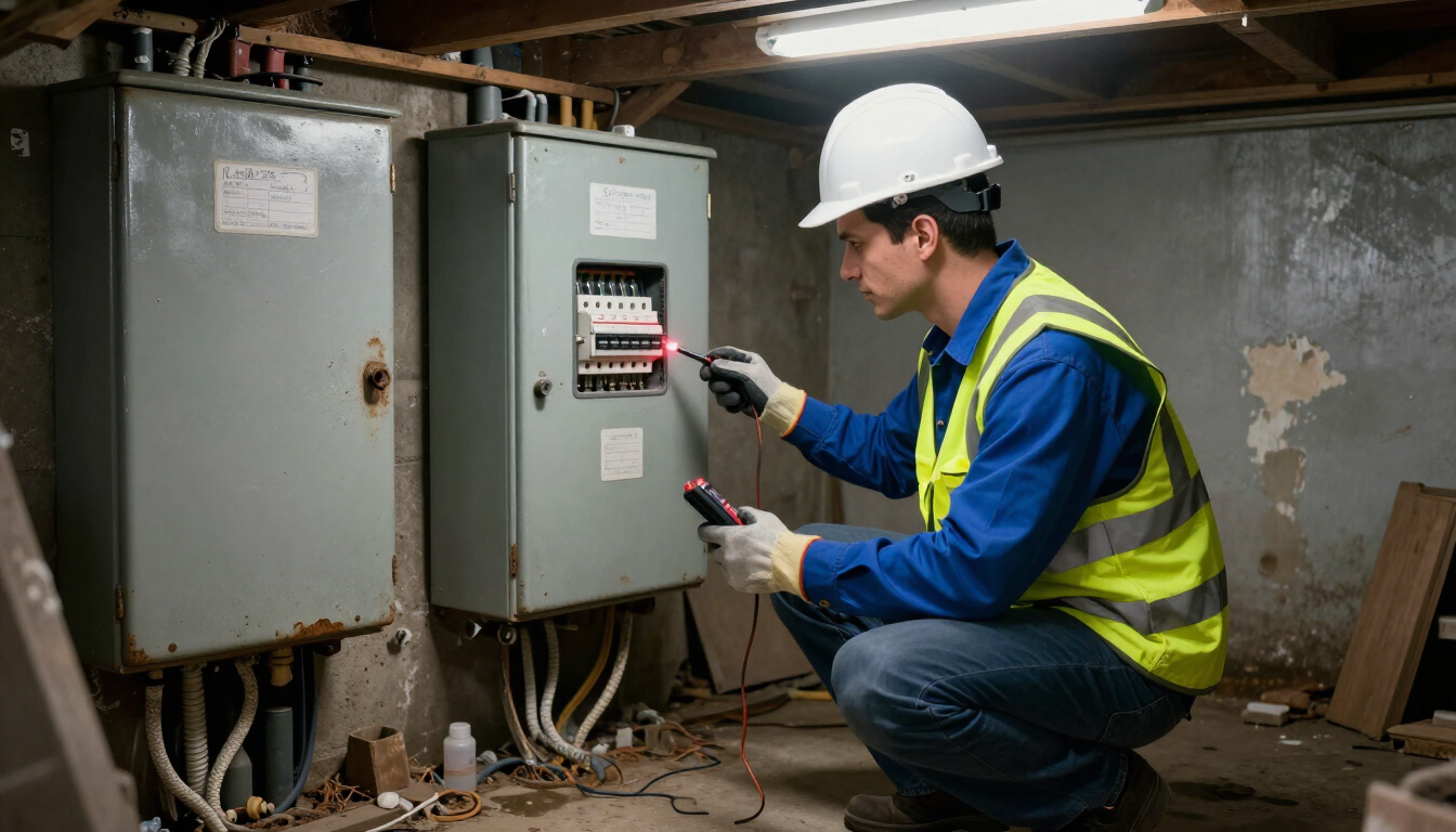 Professional Electrician Inspecting Panel