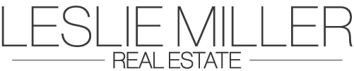 The logo for leslie miller real estate is shown on a white background.