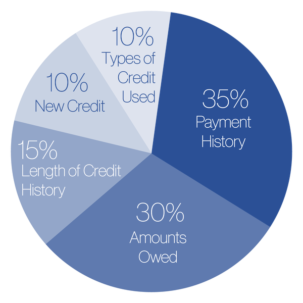 A pie chart showing the percentages of different types of credit