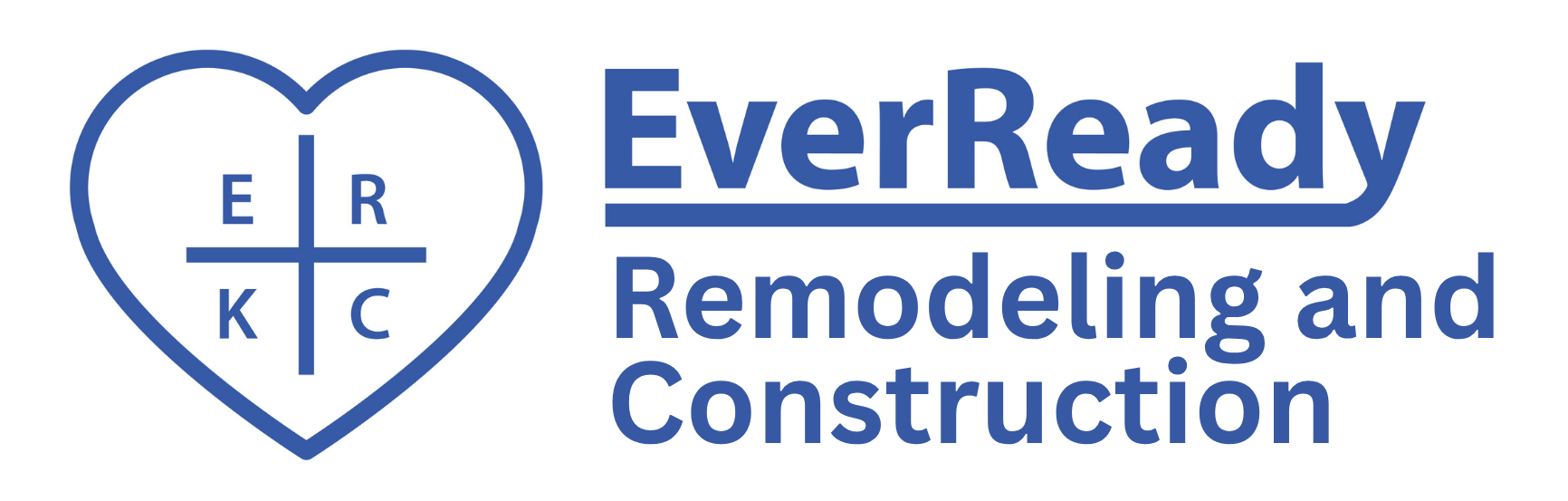 EverReady Construction and Remodeling logo with blue heart-shaped house icon and company name