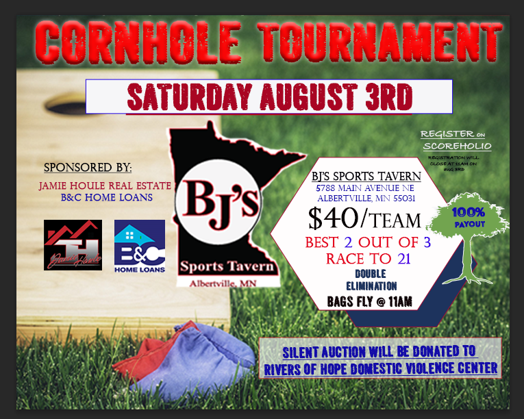 A poster for a cornhole tournament on saturday august 3rd A poster for a cornhole tournament on saturday august 3rd