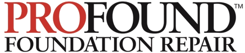 PROFOUND Foundation Repair logo in red and gray text with a roofline graphic above the words