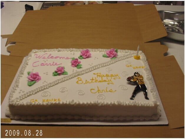 Birthday cake with pink roses and text 