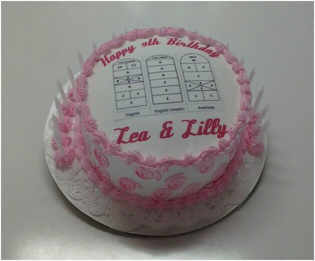 Birthday cake with hopscotch diagram and 
