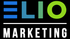 ELIO Marketing logo with blue, teal, and green lettering on a black background