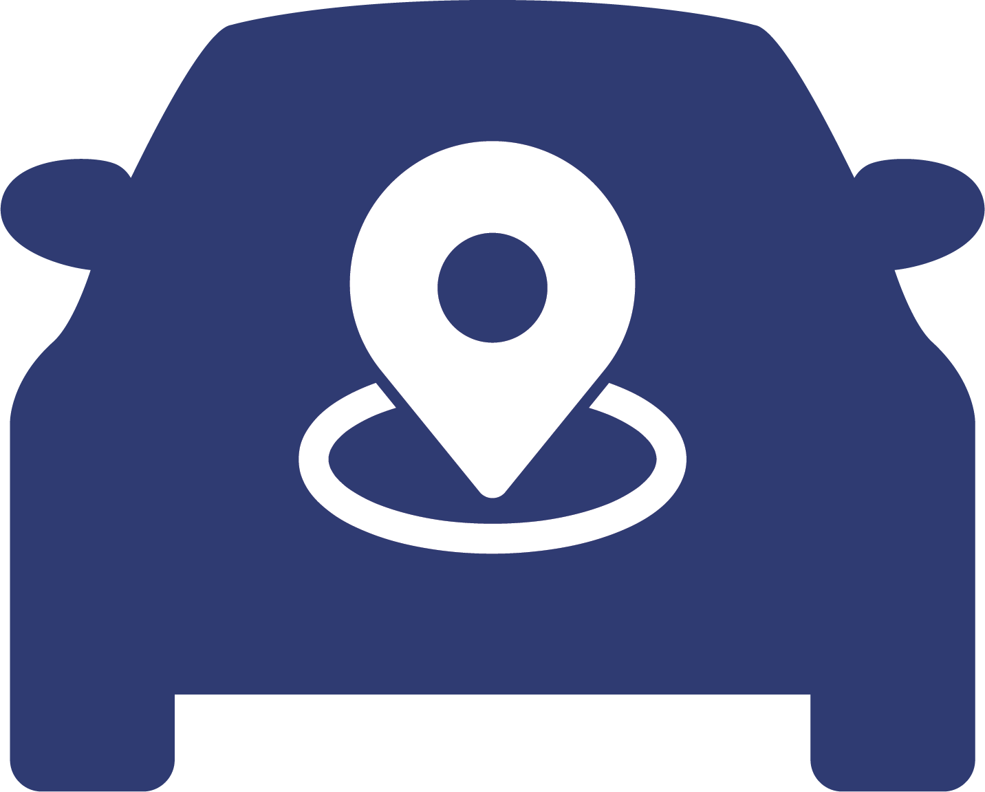 A wrench is surrounded by a map pin and a circle.