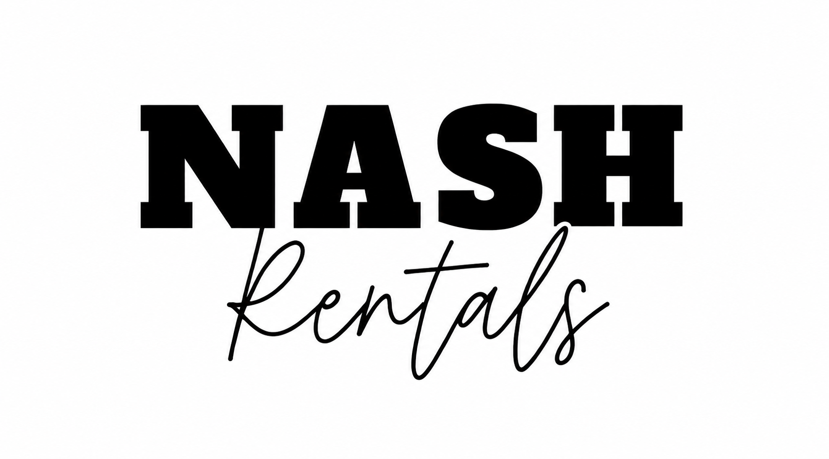 The logo for nash rentals is white on a black background.