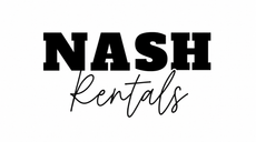 The logo for nash rentals is white on a black background.