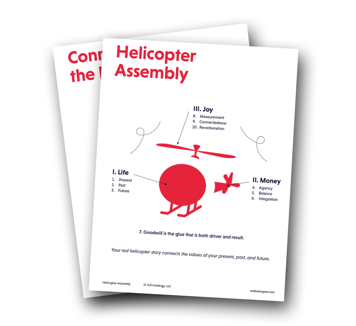 Two sheets of paper with a picture of a helicopter on them.