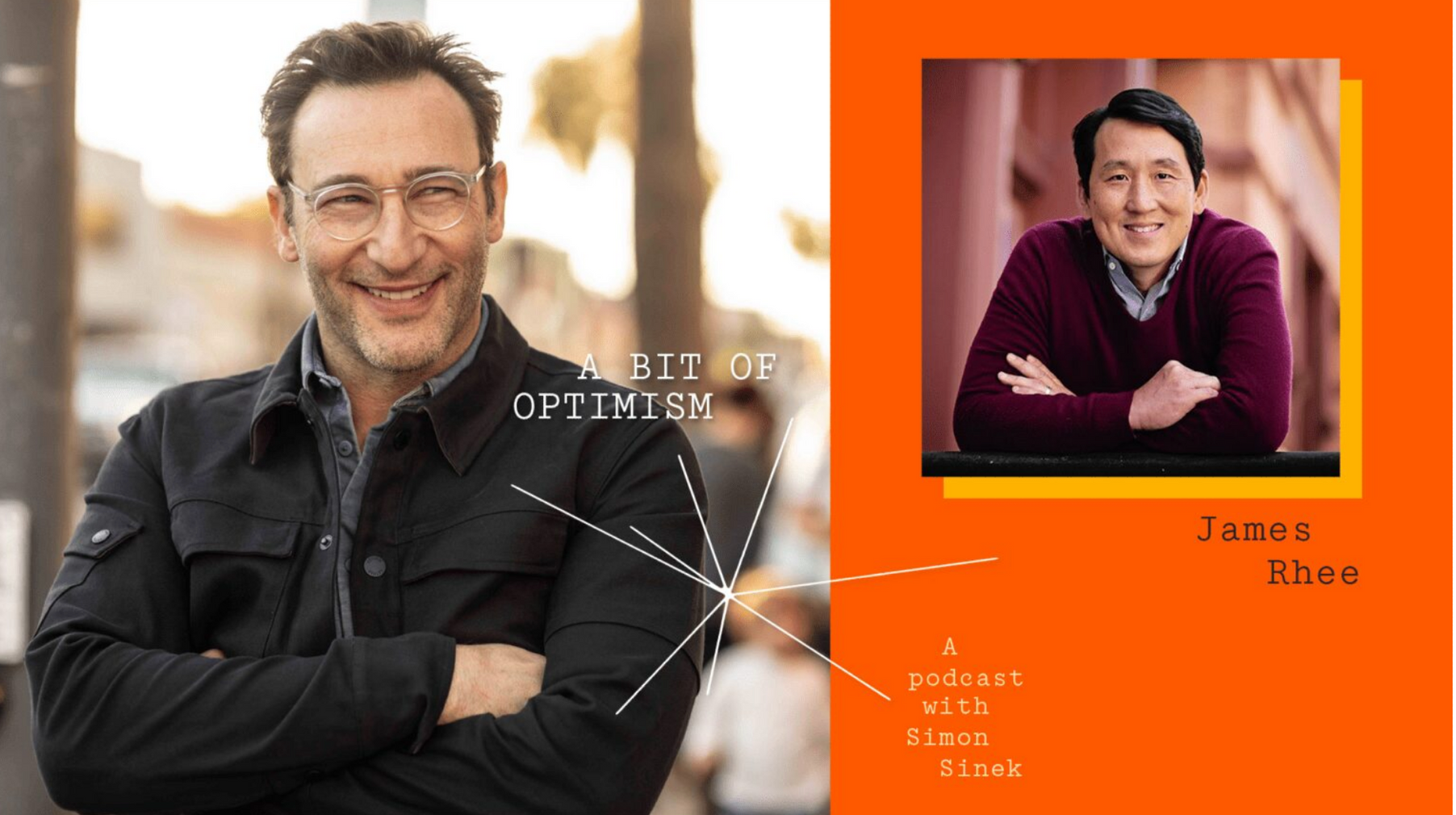 A man wearing glasses is smiling next to a picture of himself.