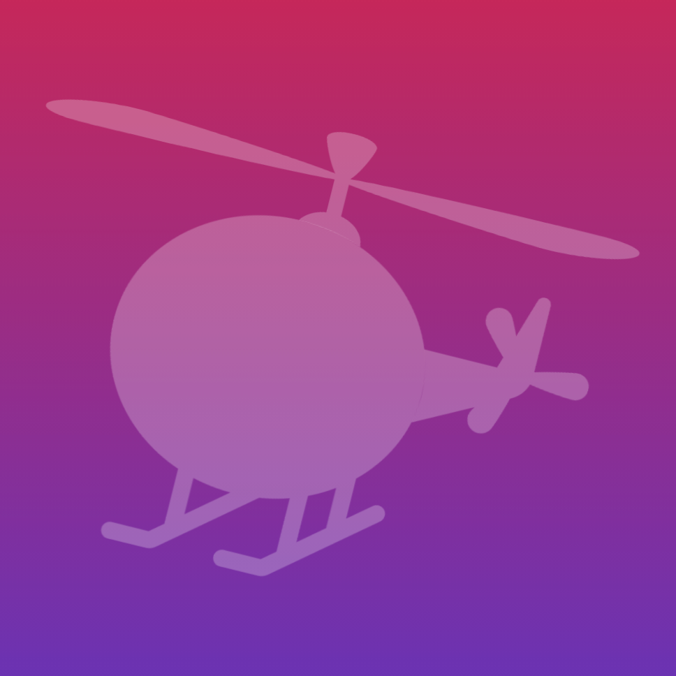 A silhouette of a helicopter on a purple and pink background.