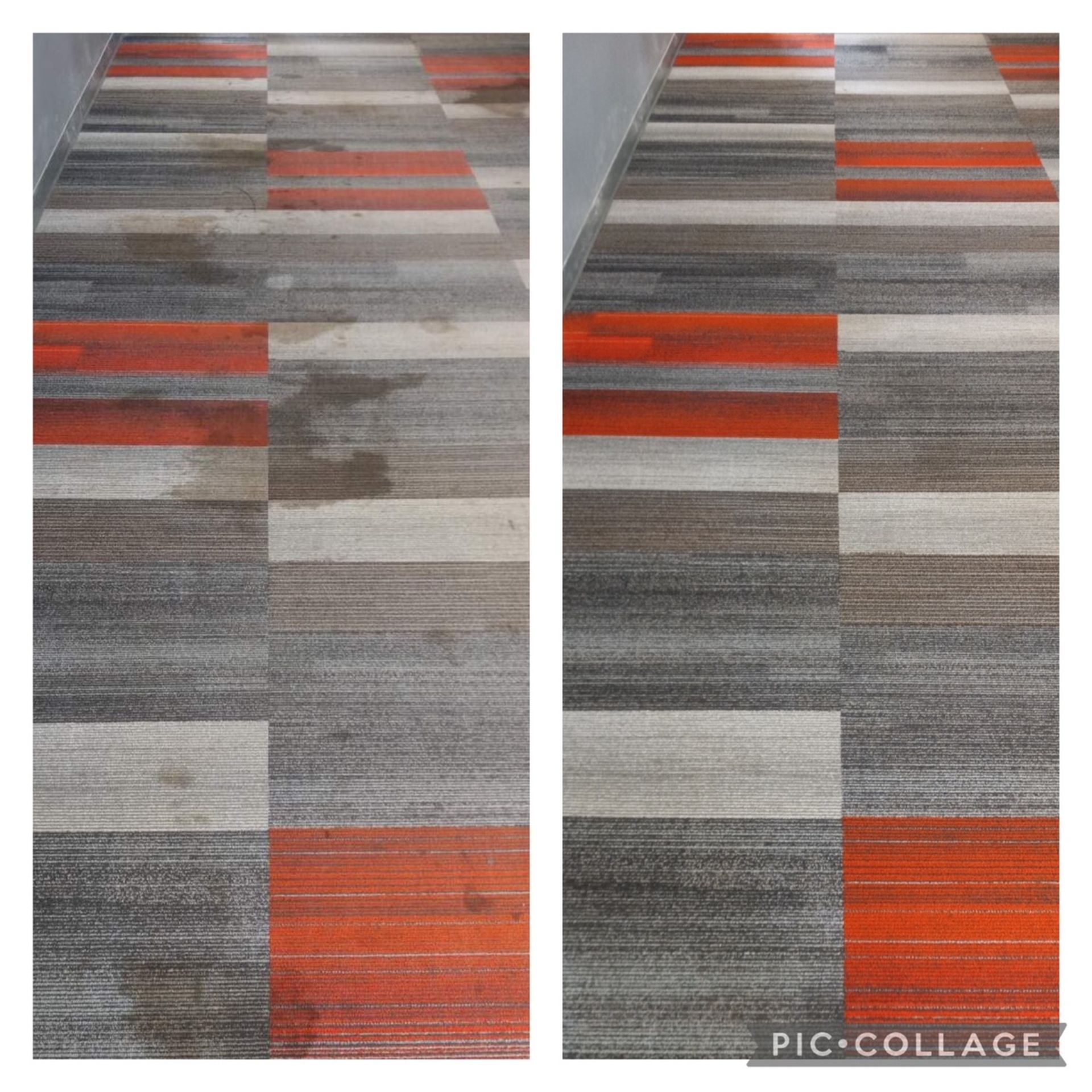 A picture of a carpet before and after being cleaned.