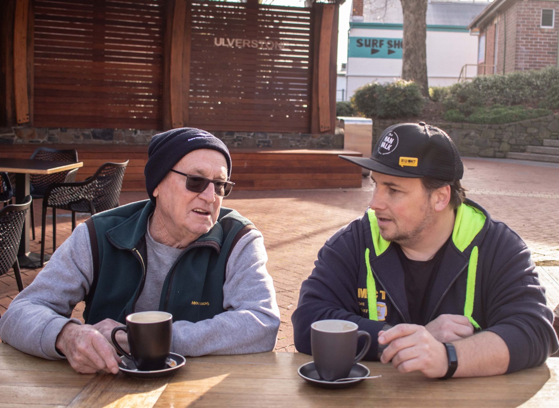 Gus and Greg enjoying a coffee together
