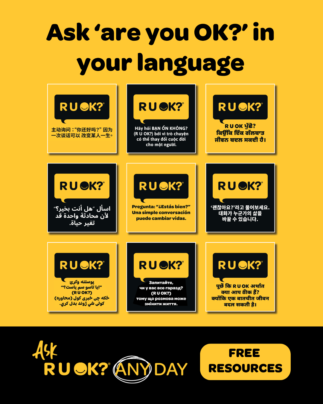 R U OK? translated resources poster