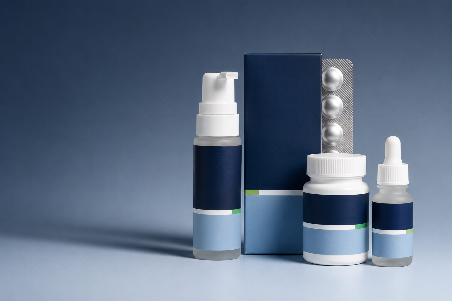 Hair loss treatment packaging in Birmingham clinic colours