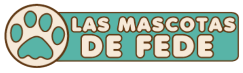 Logo de “Las Mascotas de Fede” con huella turquesa y texto beige sobre fondo verde claro.