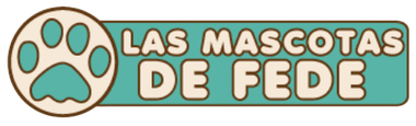 Logo de “Las Mascotas de Fede” con huella turquesa y texto beige sobre fondo verde claro.