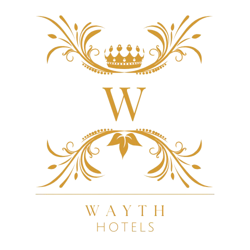 Gold Wayth Hotels logo with decorative flourishes and a crowned W on a white background