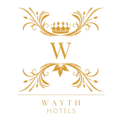 Gold Wayth Hotels logo with decorative flourishes and a crowned W on a white background