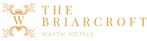 Gold logo for The Briarcroft with ornate floral details and “Wayth Hotels” text