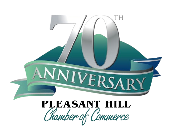Pleasant Hill Chamber of Commerce 70th Anniversary logo with silver 