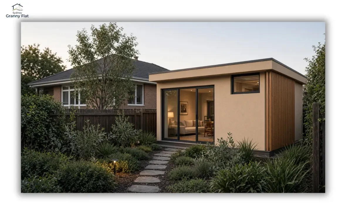 Modern granny flat with privacy screening and carefully positioned windows