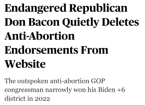 A newspaper article about don bacon quietly deletes anti-abortion endorsements from his website.