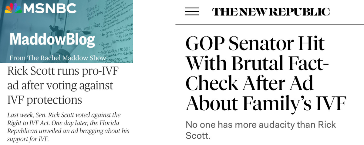 A newspaper article about rick scott runs pro ivf