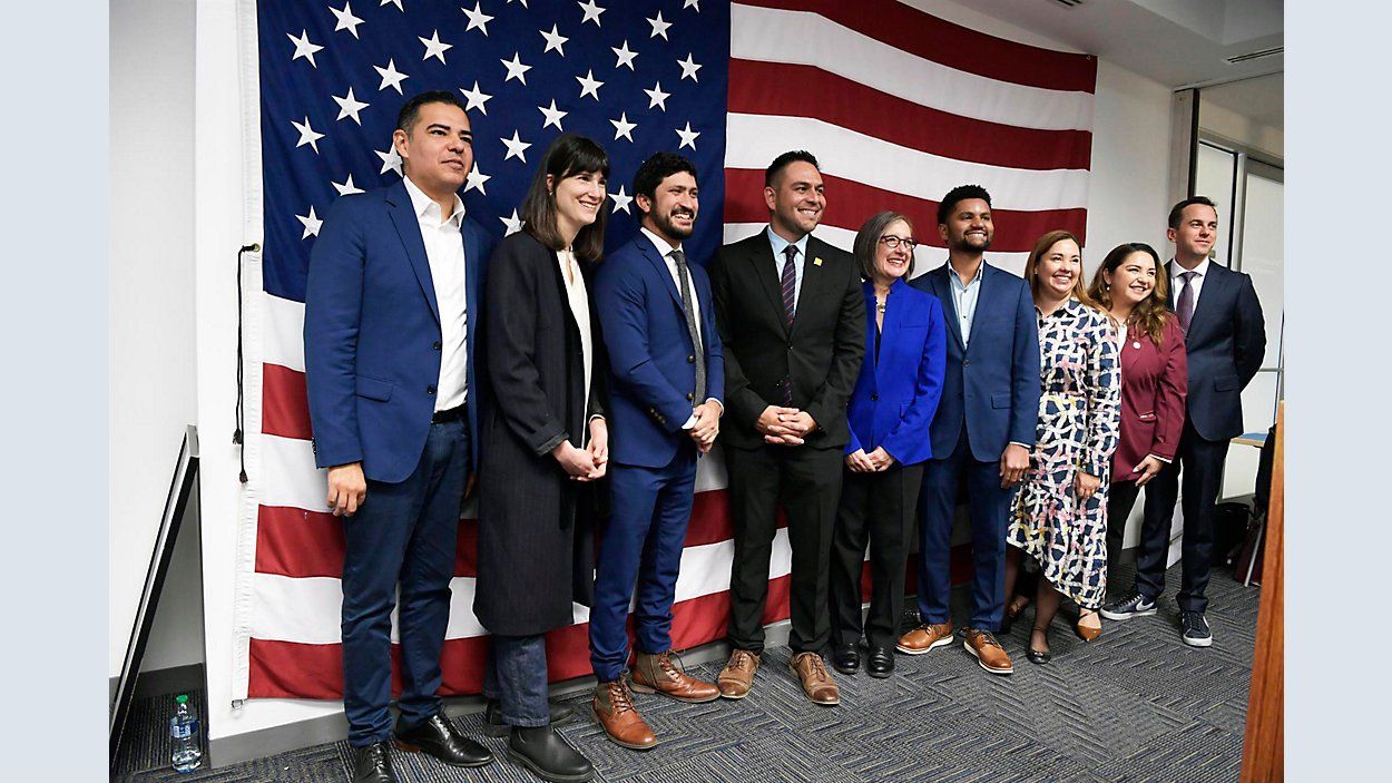 Rep.-elect Marie Glusenkamp Perez, D-Wash., joins new members of the House of Representatives on the steps of the Capitol for a group photo on Nov. 15, 2022.J. Scott Applewhite / AP