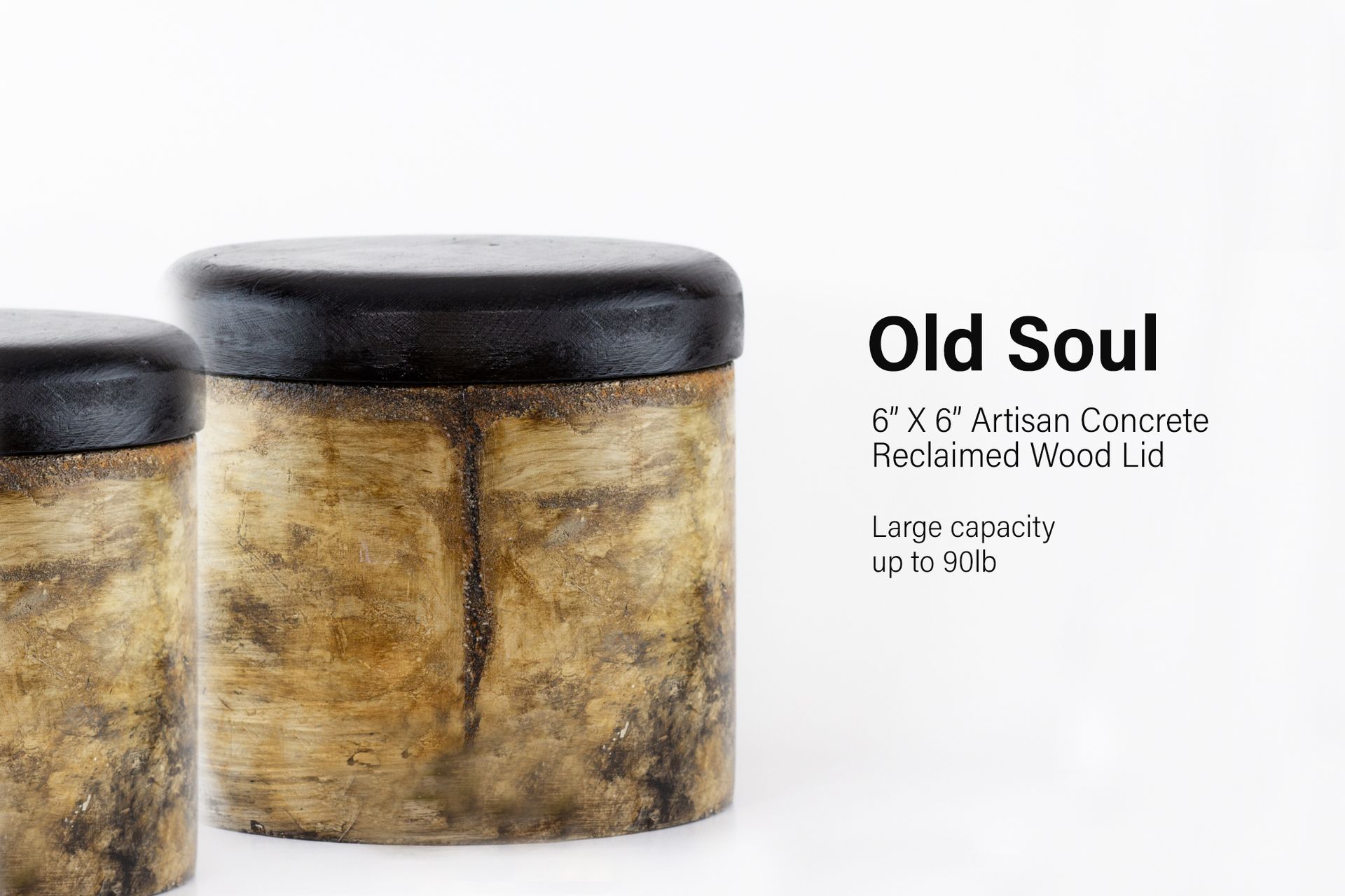 Two wooden containers with black lids and the words old soul on the bottom