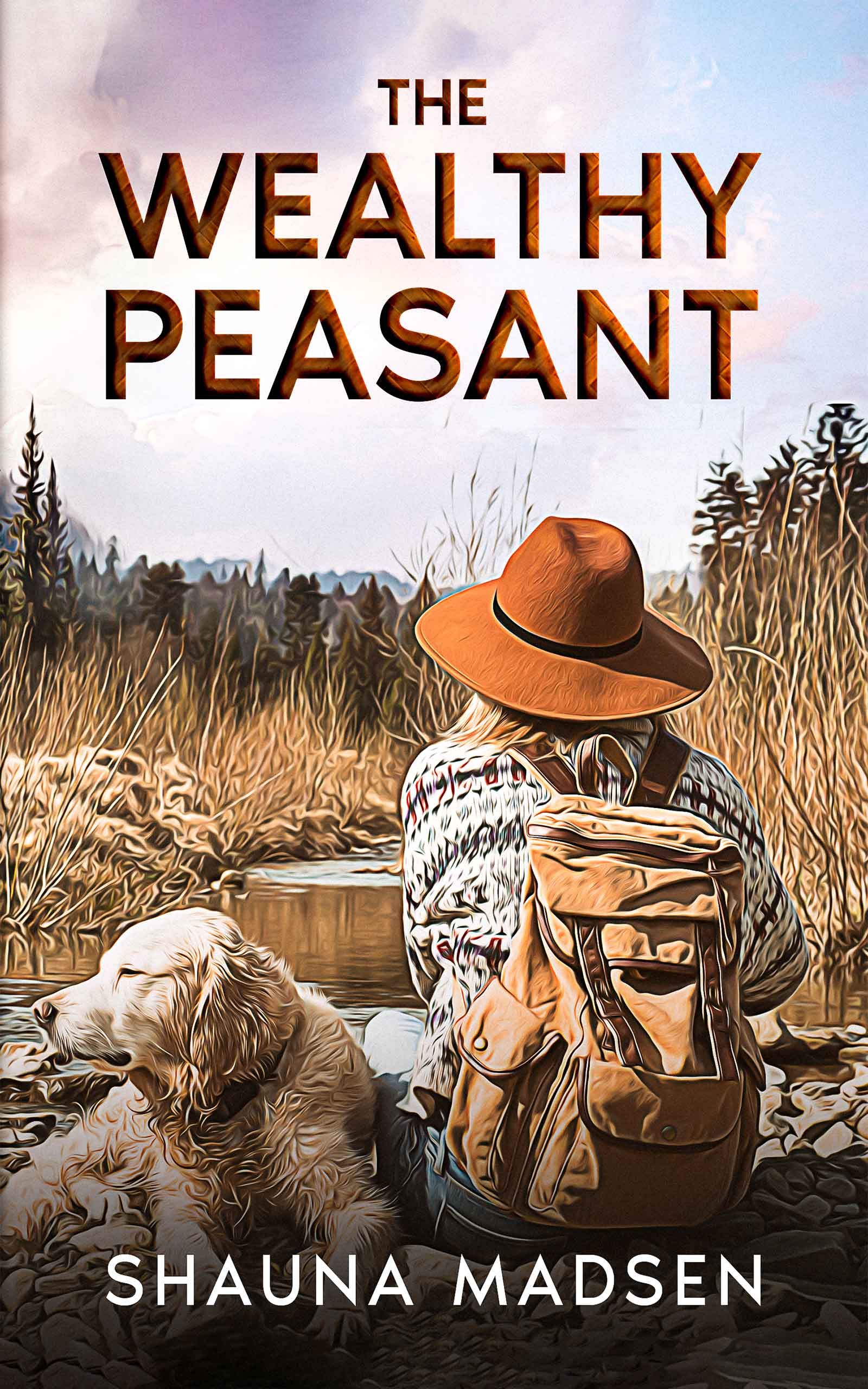 A woman in a hat is sitting next to a dog on the cover of a book.