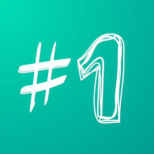 Weiße Zahl 1 mit Hashtag-Symbol auf türkisfarbenem Hintergrund.