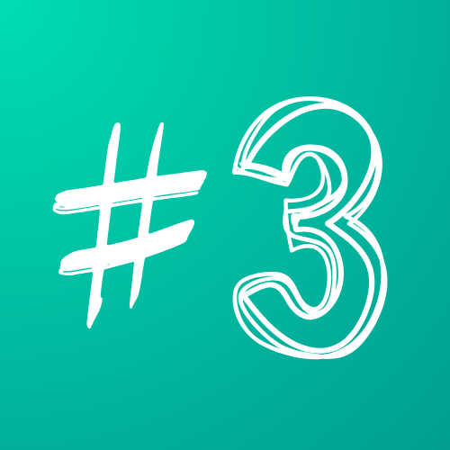 Weiße „#3“ auf türkisfarbenem Hintergrund.